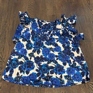 We’re All Pretty Girls Women’s Blue Floral Ruffle-Trim Camisole Top Size Small
